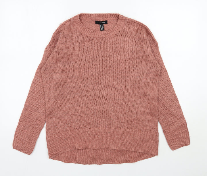 New Look Womens Pink Round Neck Acrylic Pullover Jumper Size S