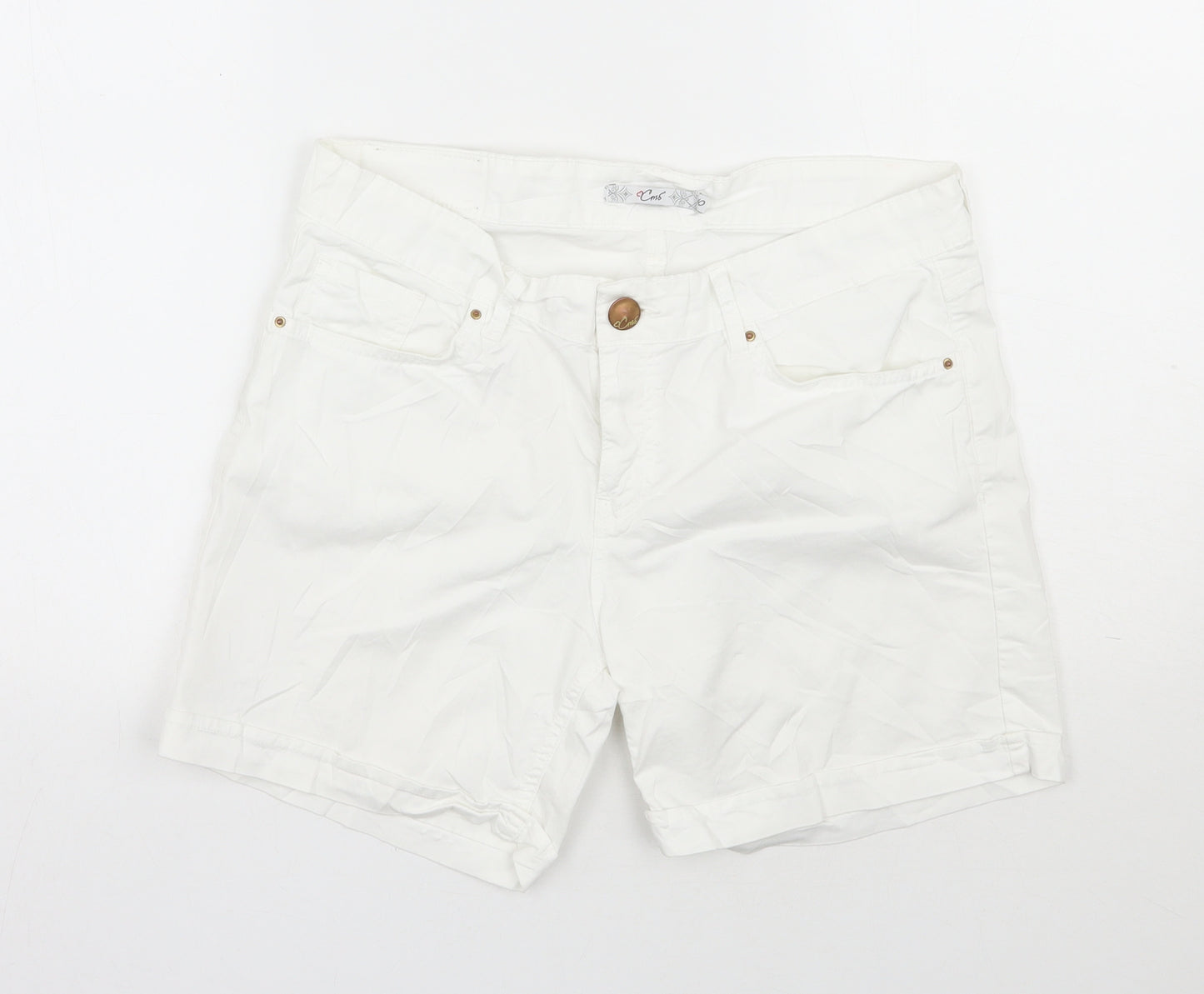 Cms Womens White  Cotton Cargo Shorts Size 12 L6 in Regular Zip