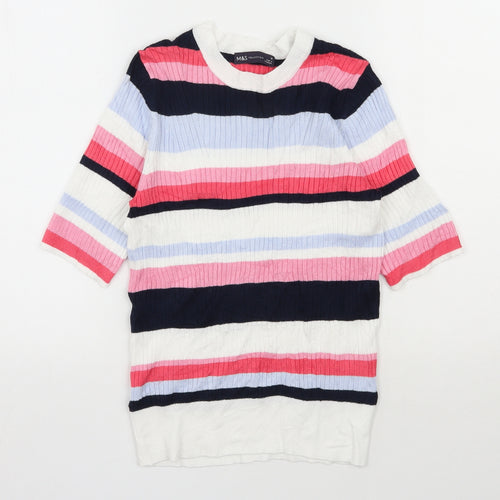 Marks and Spencer Womens Multicoloured Round Neck Striped Viscose Pullover Jumper Size 10