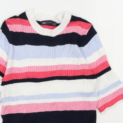 Marks and Spencer Womens Multicoloured Round Neck Striped Viscose Pullover Jumper Size 10