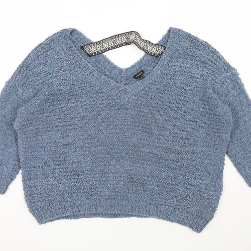 River Island Womens Blue V-Neck  Polyamide Pullover Jumper Size 16