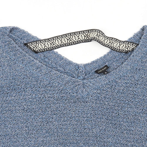 River Island Womens Blue V-Neck  Polyamide Pullover Jumper Size 16