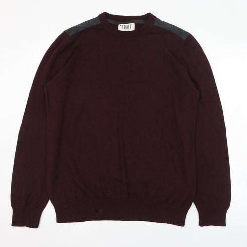 BHS Mens Red Round Neck  Cotton Pullover Jumper Size M