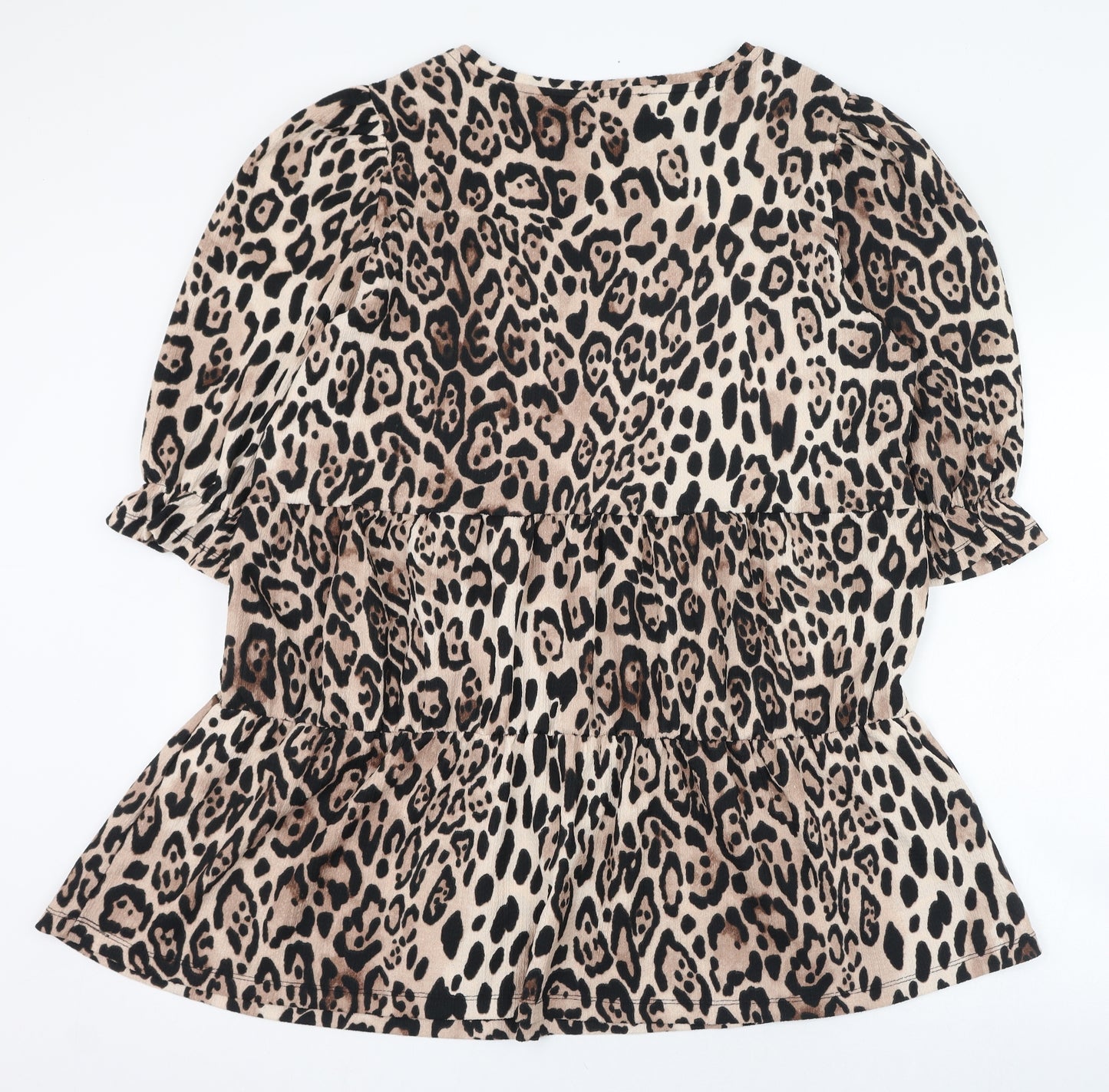 Papaya Womens Beige Animal Print Polyester Basic Blouse Size L Round Neck