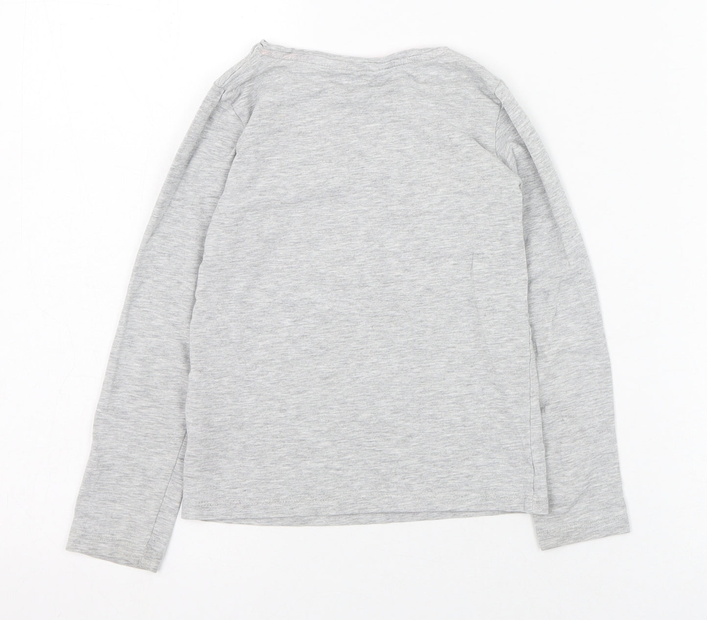 H&M Girls Grey  Cotton Basic T-Shirt Size 5-6 Years Round Neck Pullover - Unicorn