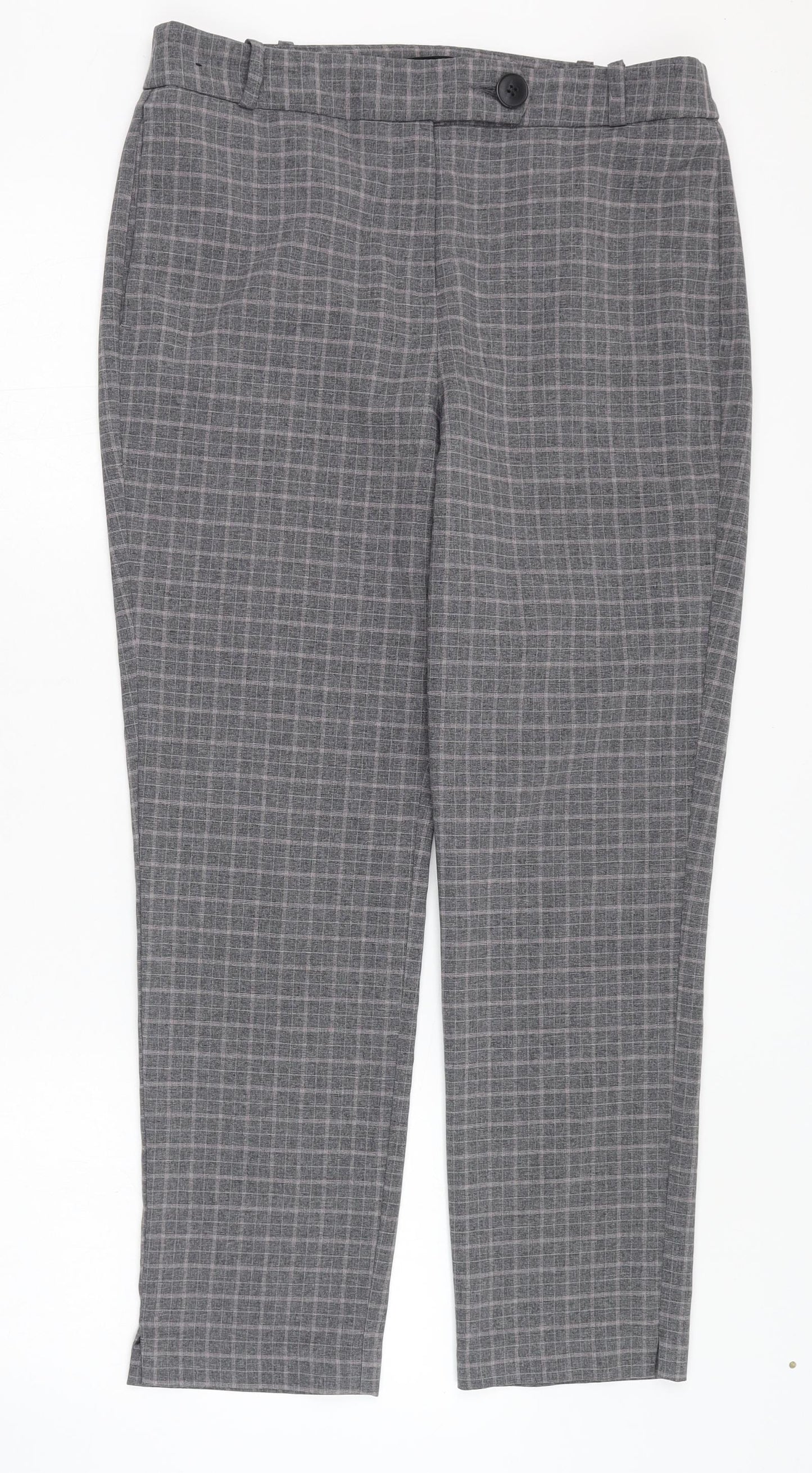 NEXT Womens Grey Check Polyester Trousers  Size 10 L26 in Regular Zip