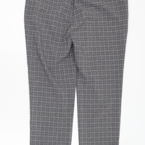 NEXT Womens Grey Check Polyester Trousers  Size 10 L26 in Regular Zip