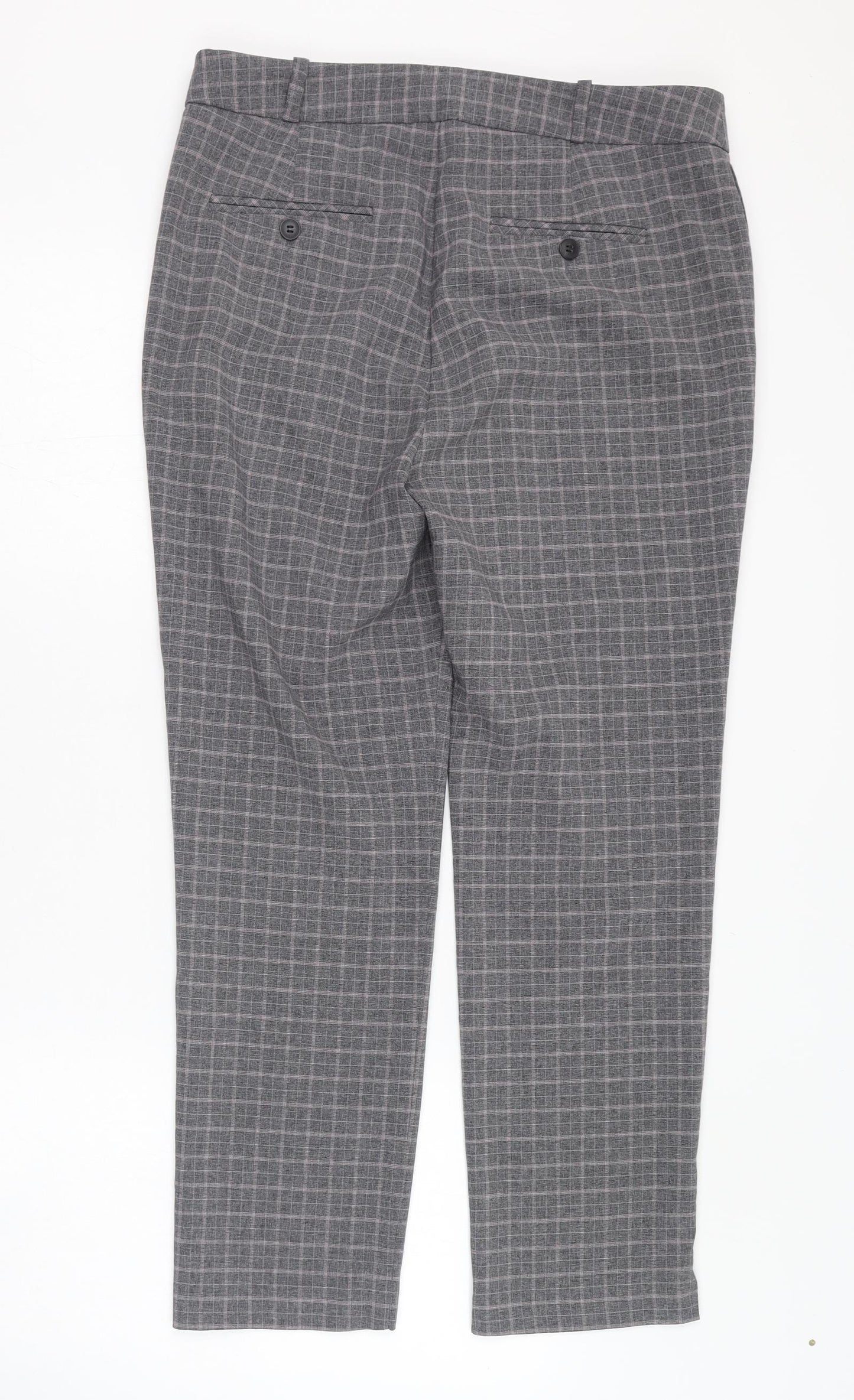 NEXT Womens Grey Check Polyester Trousers  Size 10 L26 in Regular Zip