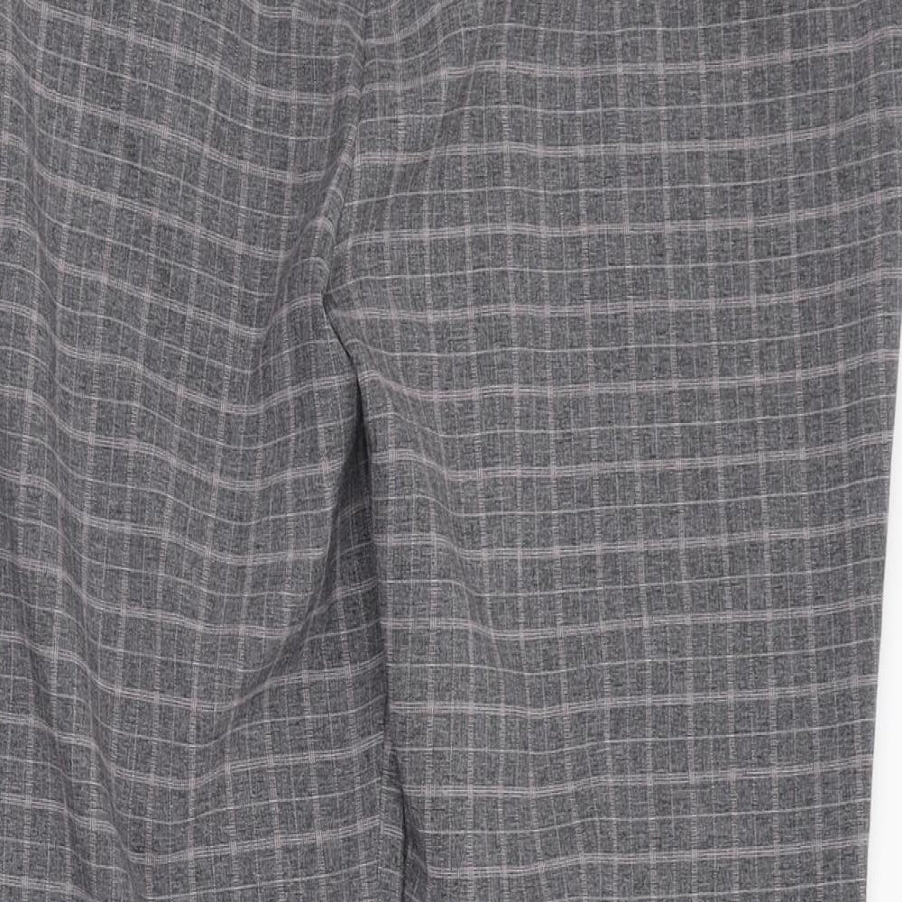 NEXT Womens Grey Check Polyester Trousers  Size 10 L26 in Regular Zip