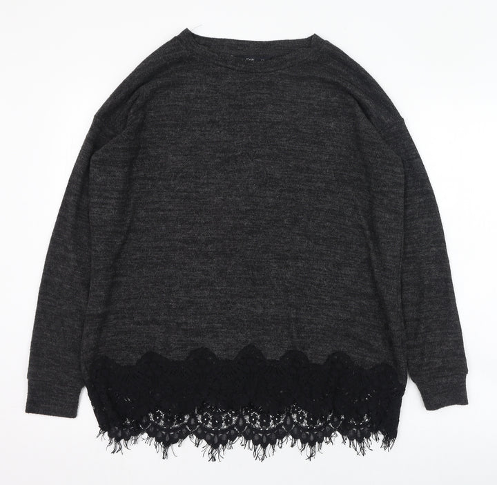 F&F Womens Black Round Neck Polyester Pullover Jumper Size 10