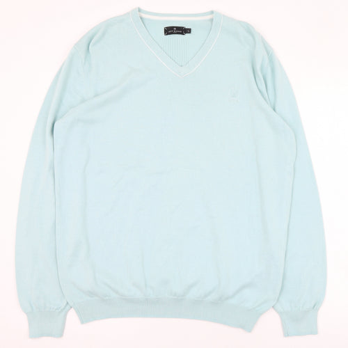 Jeff Banks Mens Blue V-Neck  Cotton Pullover Jumper Size L