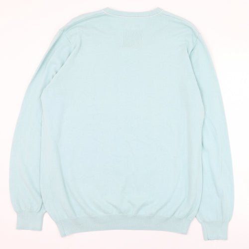 Jeff Banks Mens Blue V-Neck  Cotton Pullover Jumper Size L