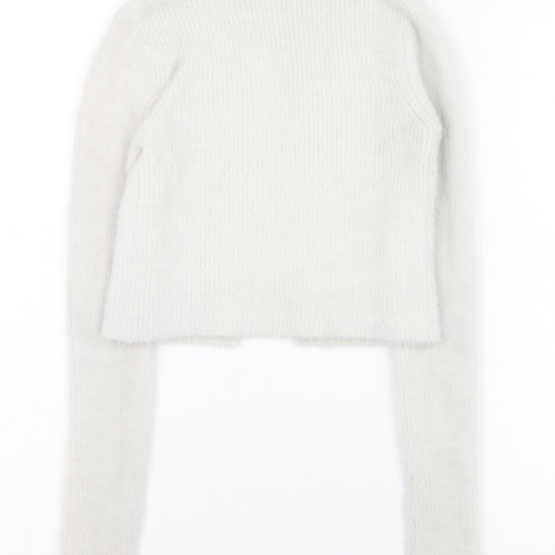 Bershka Womens Ivory Square Neck  Polyamide Cardigan Jumper Size 4
