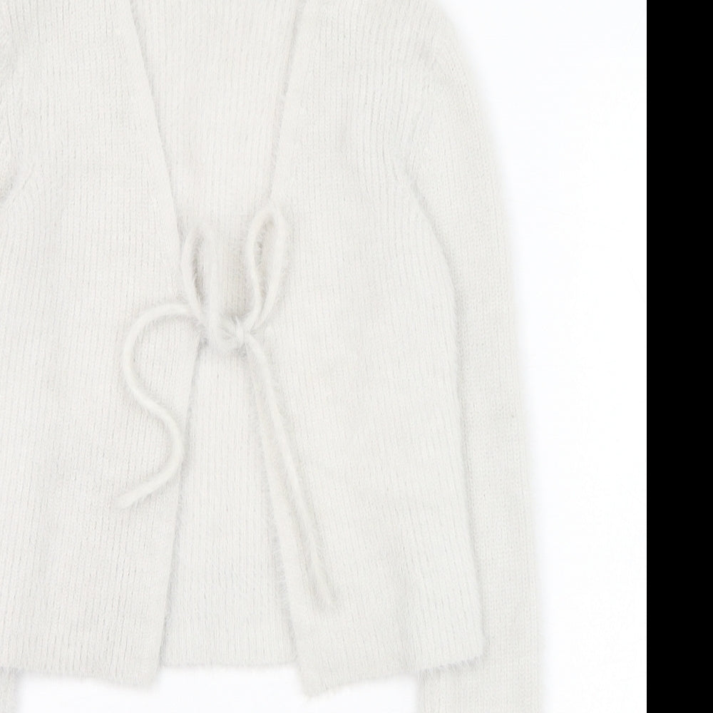 Bershka Womens Ivory Square Neck  Polyamide Cardigan Jumper Size 4