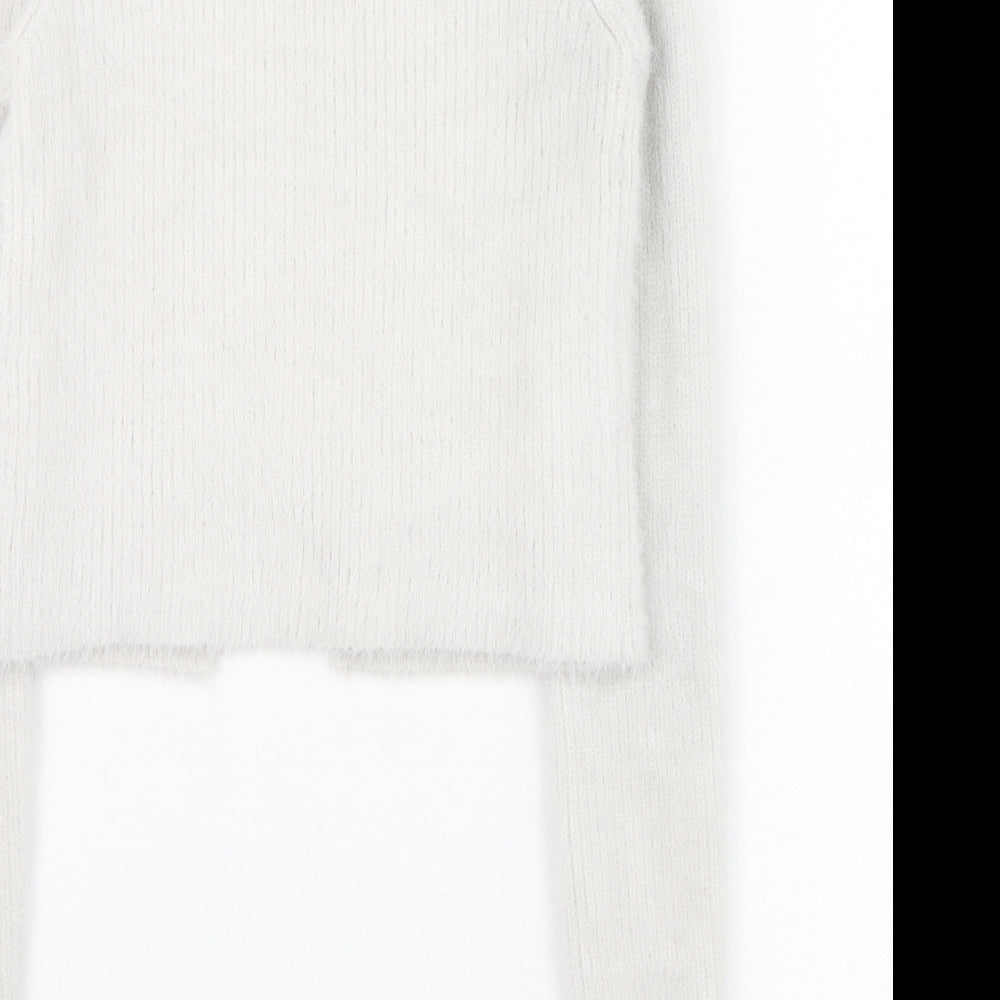 Bershka Womens Ivory Square Neck  Polyamide Cardigan Jumper Size 4