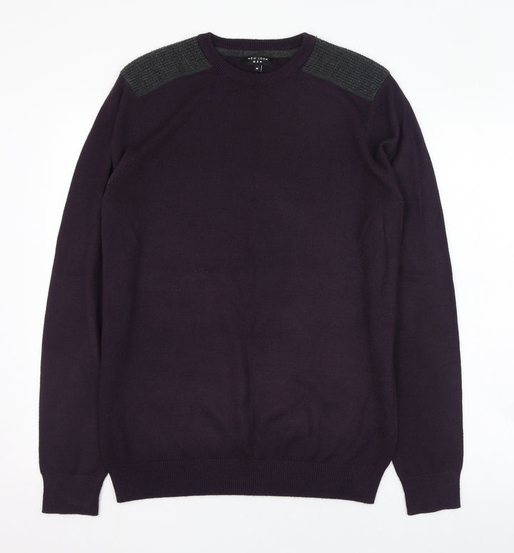 New Look Mens Purple Round Neck Polyester Pullover Jumper Size M