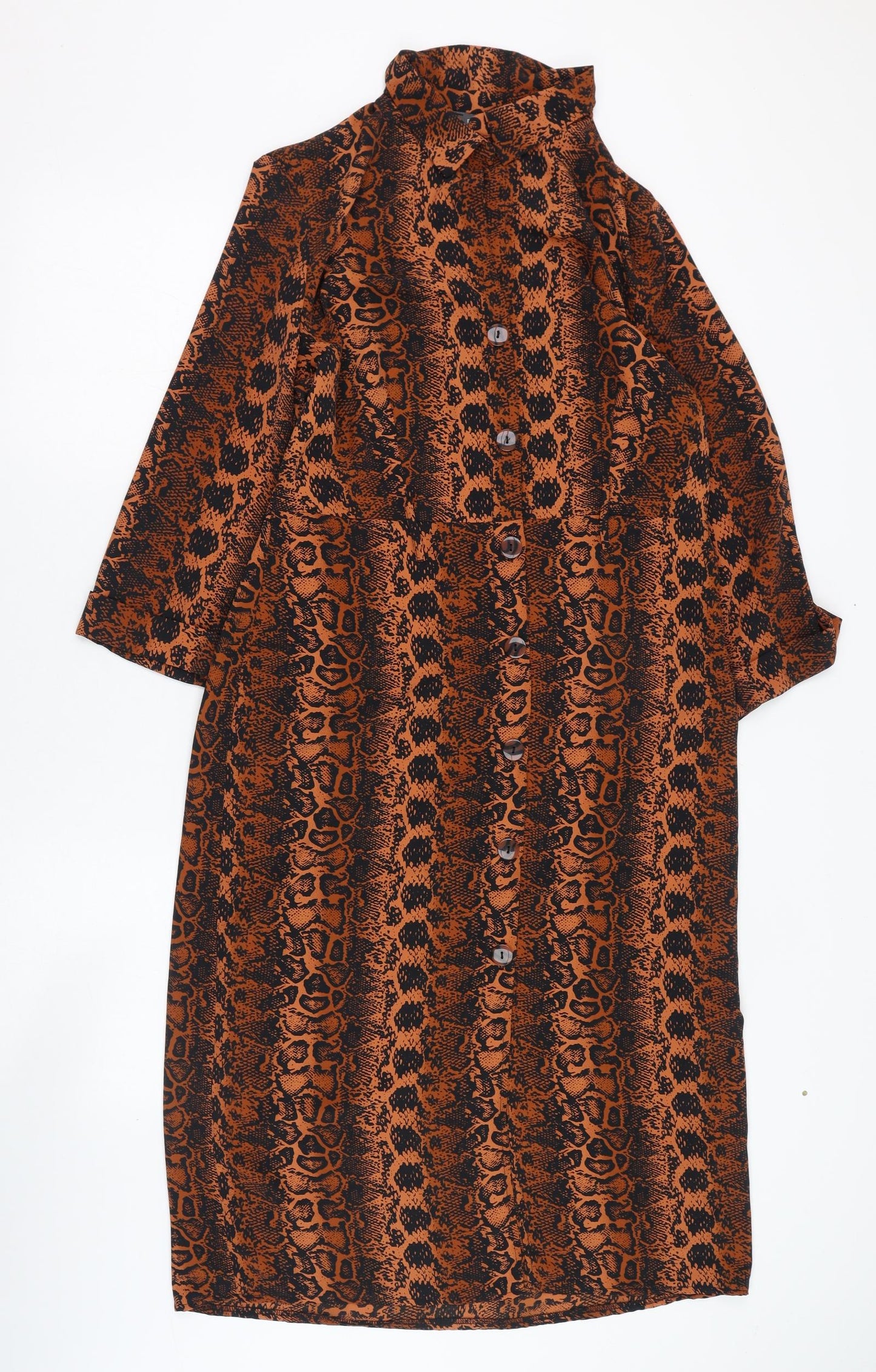 Primark Womens Orange Animal Print Polyester Shirt Dress  Size 14  Collared Button