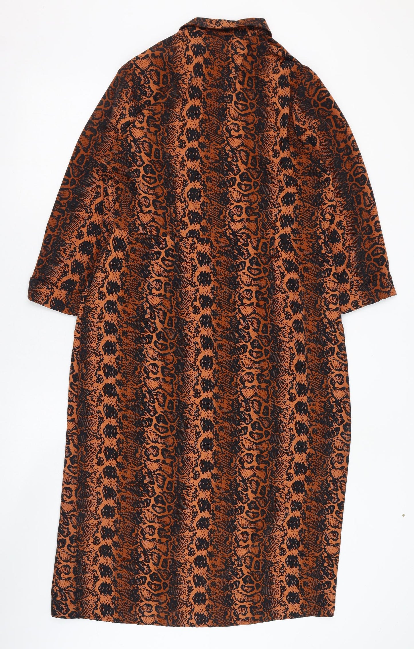 Primark Womens Orange Animal Print Polyester Shirt Dress  Size 14  Collared Button