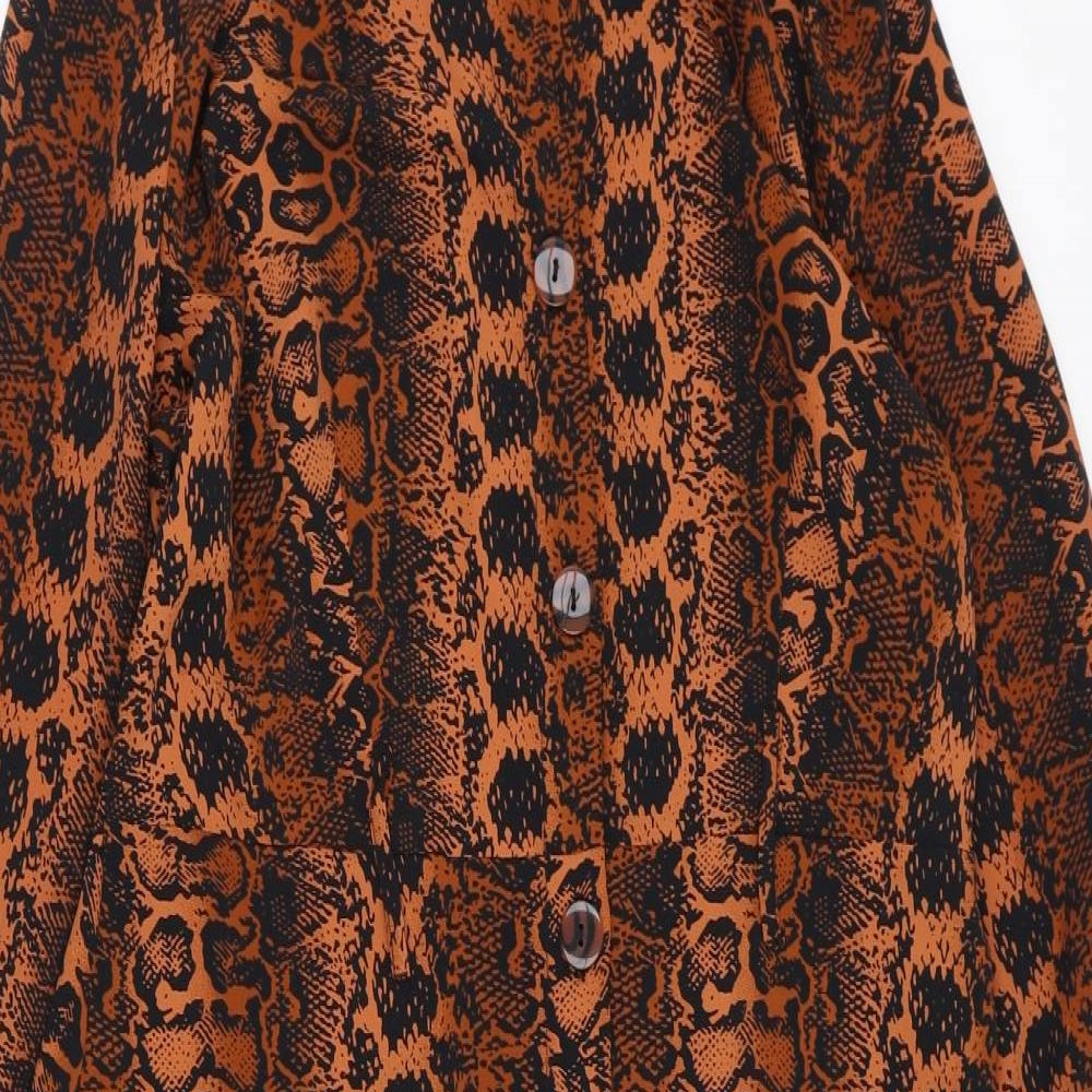 Primark Womens Orange Animal Print Polyester Shirt Dress  Size 14  Collared Button