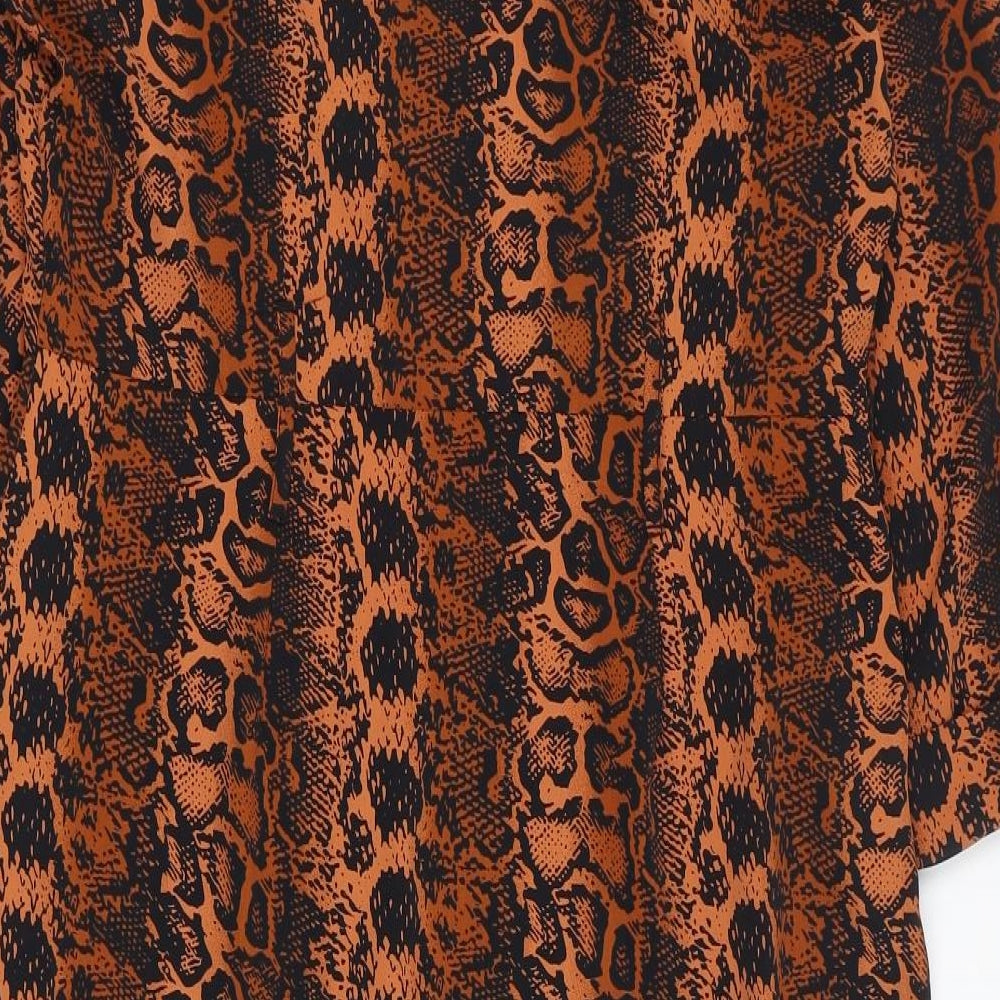 Primark Womens Orange Animal Print Polyester Shirt Dress  Size 14  Collared Button