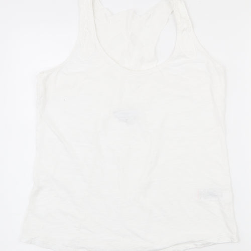 NEXT Womens White  100% Cotton Basic Tank Size 10 Scoop Neck - Lace at back