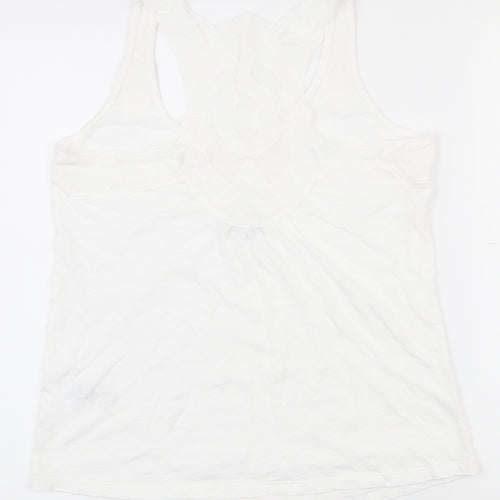 NEXT Womens White  100% Cotton Basic Tank Size 10 Scoop Neck - Lace at back