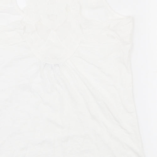 NEXT Womens White  100% Cotton Basic Tank Size 10 Scoop Neck - Lace at back