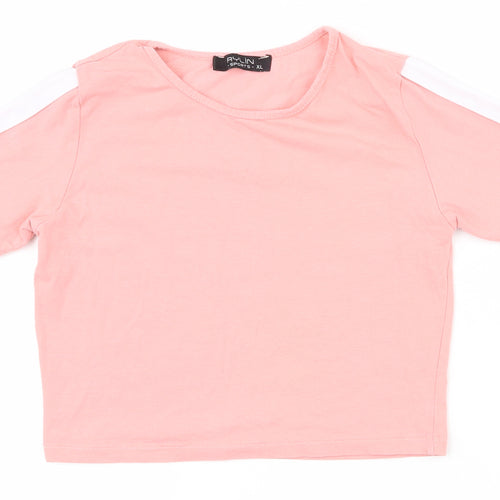 Aylin Girls Pink  Polyester Basic T-Shirt Size XL Round Neck Pullover - Cropped
