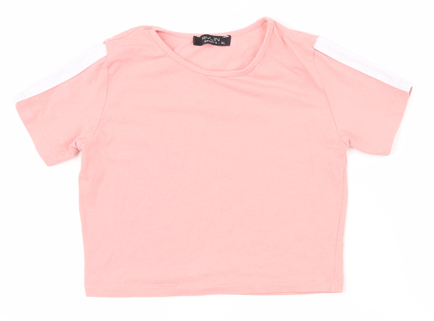 Aylin Girls Pink  Polyester Basic T-Shirt Size XL Round Neck Pullover - Cropped