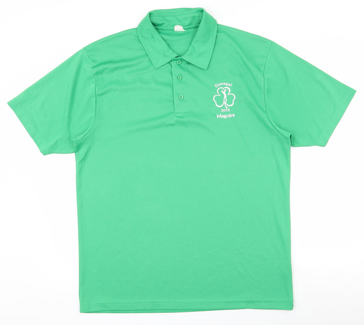 Awdis Mens Green 100% Polyester Polo Size L Collared Pullover