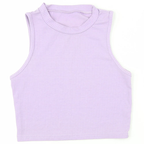 SheIn Womens Purple Houndstooth Cotton Basic Tank Size S Round Neck - Cropped
