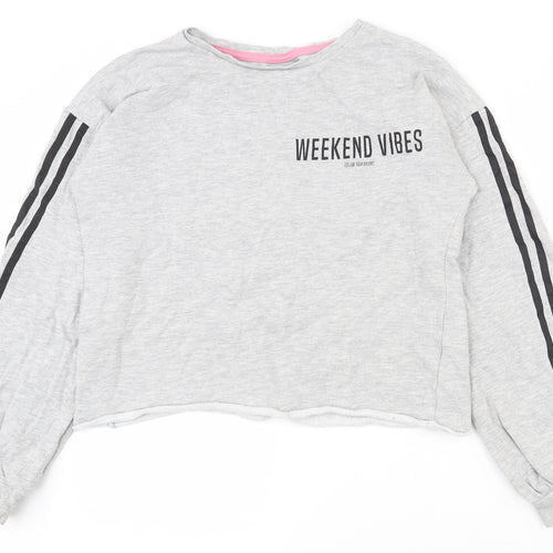 Matalan Girls Grey  Cotton Pullover Sweatshirt Size 13 Years  Pullover - Cropped