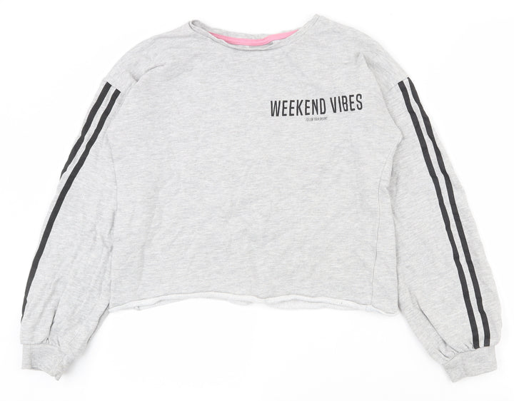 Matalan Girls Grey Cotton Pullover Sweatshirt Size 13 Years Pullover - Cropped