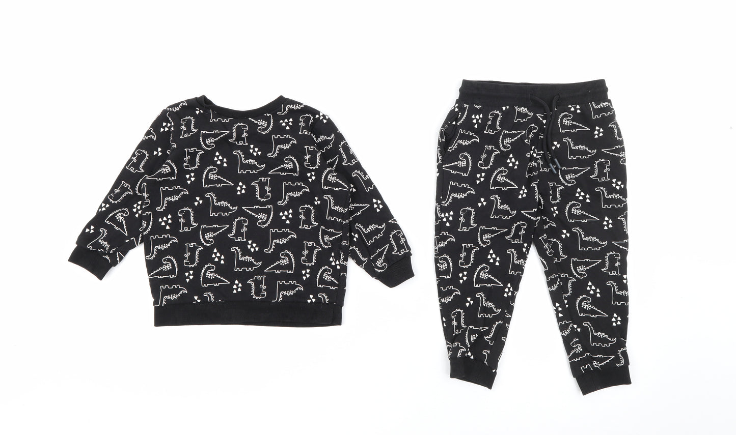 Matalan Boys Black Geometric Cotton Pullover Sweatshirt Size 3-4 Years   - Dinosaur