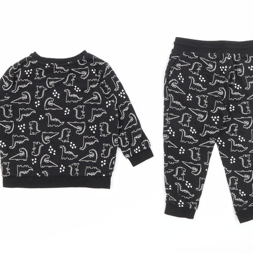 Matalan Boys Black Geometric Cotton Pullover Sweatshirt Size 3-4 Years   - Dinosaur