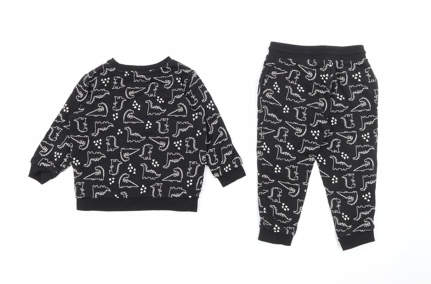Matalan Boys Black Geometric Cotton Pullover Sweatshirt Size 3-4 Years   - Dinosaur