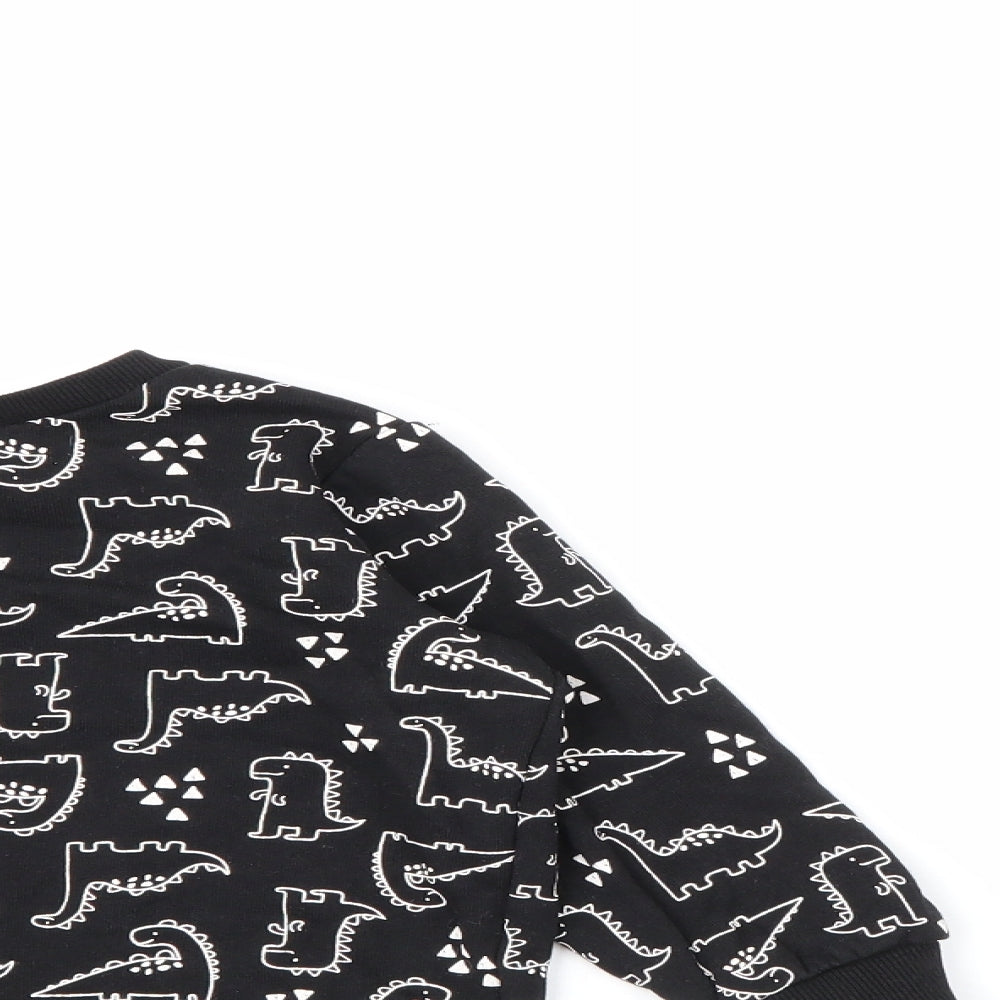 Matalan Boys Black Geometric Cotton Pullover Sweatshirt Size 3-4 Years   - Dinosaur