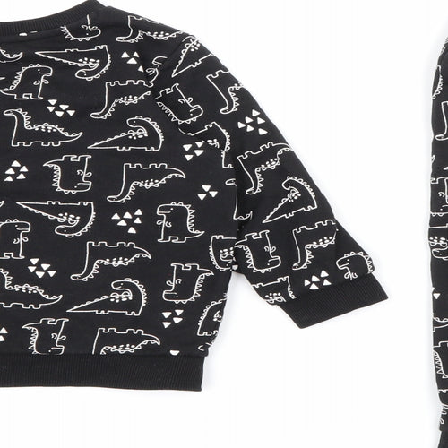 Matalan Boys Black Geometric Cotton Pullover Sweatshirt Size 3-4 Years   - Dinosaur