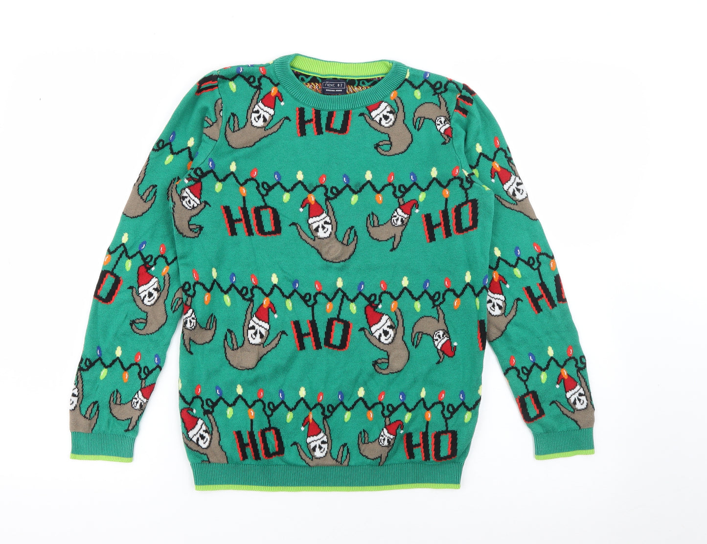 NEXT Boys Green Geometric Cotton Pullover Sweatshirt Size 10 Years   - LED Light-up Sloth Christmas Jumper