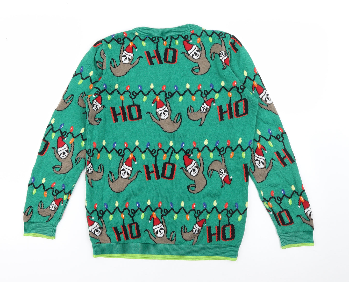NEXT Boys Green Geometric Cotton Pullover Sweatshirt Size 10 Years   - LED Light-up Sloth Christmas Jumper