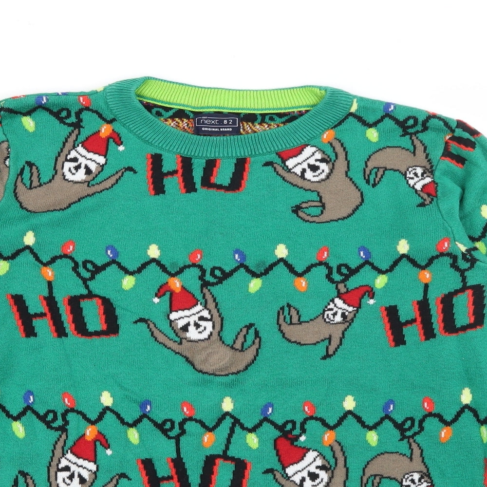 NEXT Boys Green Geometric Cotton Pullover Sweatshirt Size 10 Years   - LED Light-up Sloth Christmas Jumper