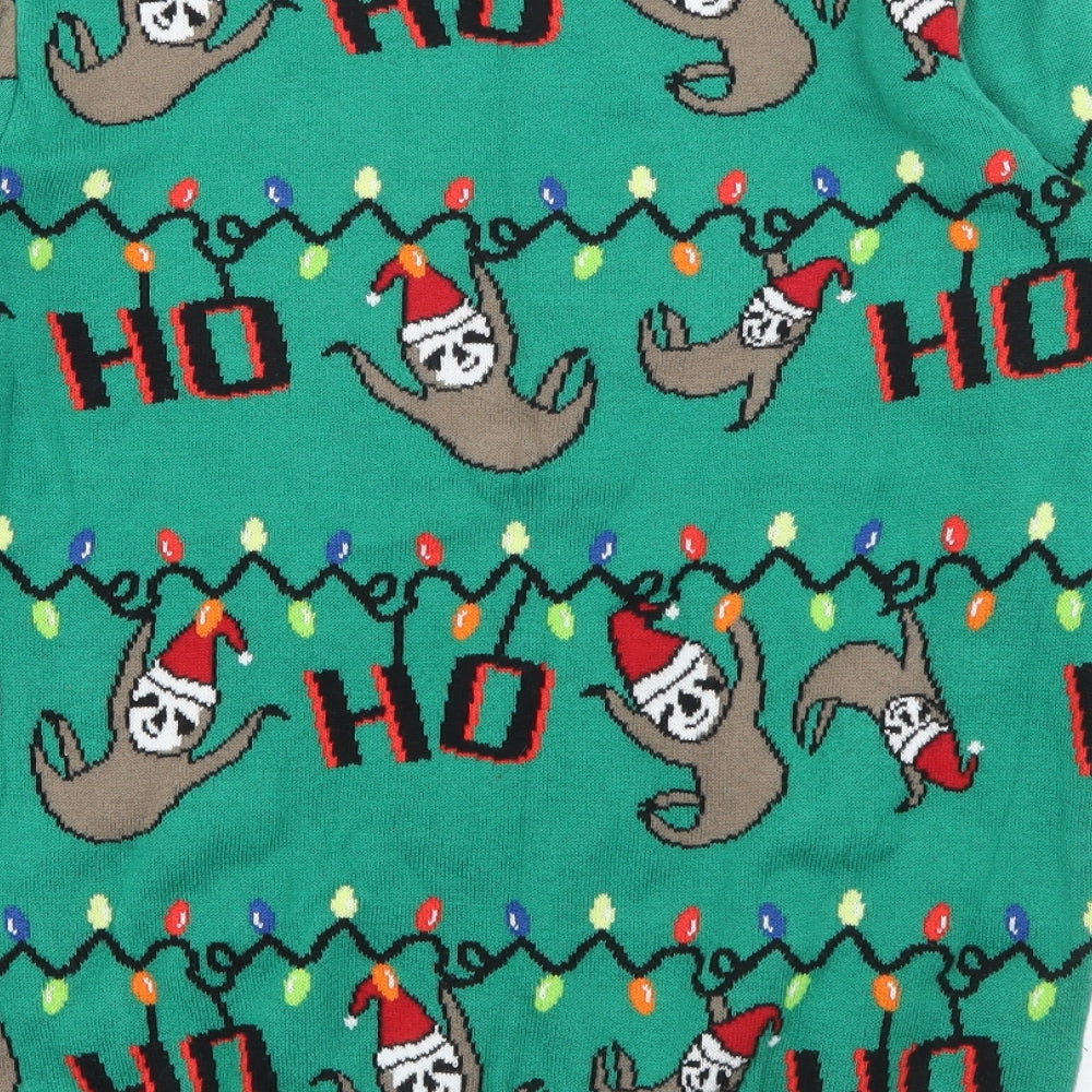 NEXT Boys Green Geometric Cotton Pullover Sweatshirt Size 10 Years   - LED Light-up Sloth Christmas Jumper