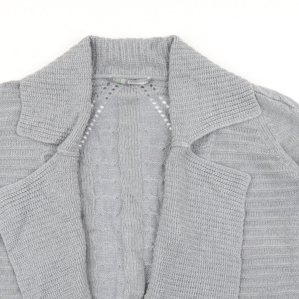 Marks and Spencer Womens Grey Collared  Acrylic Cardigan Jumper Size 14