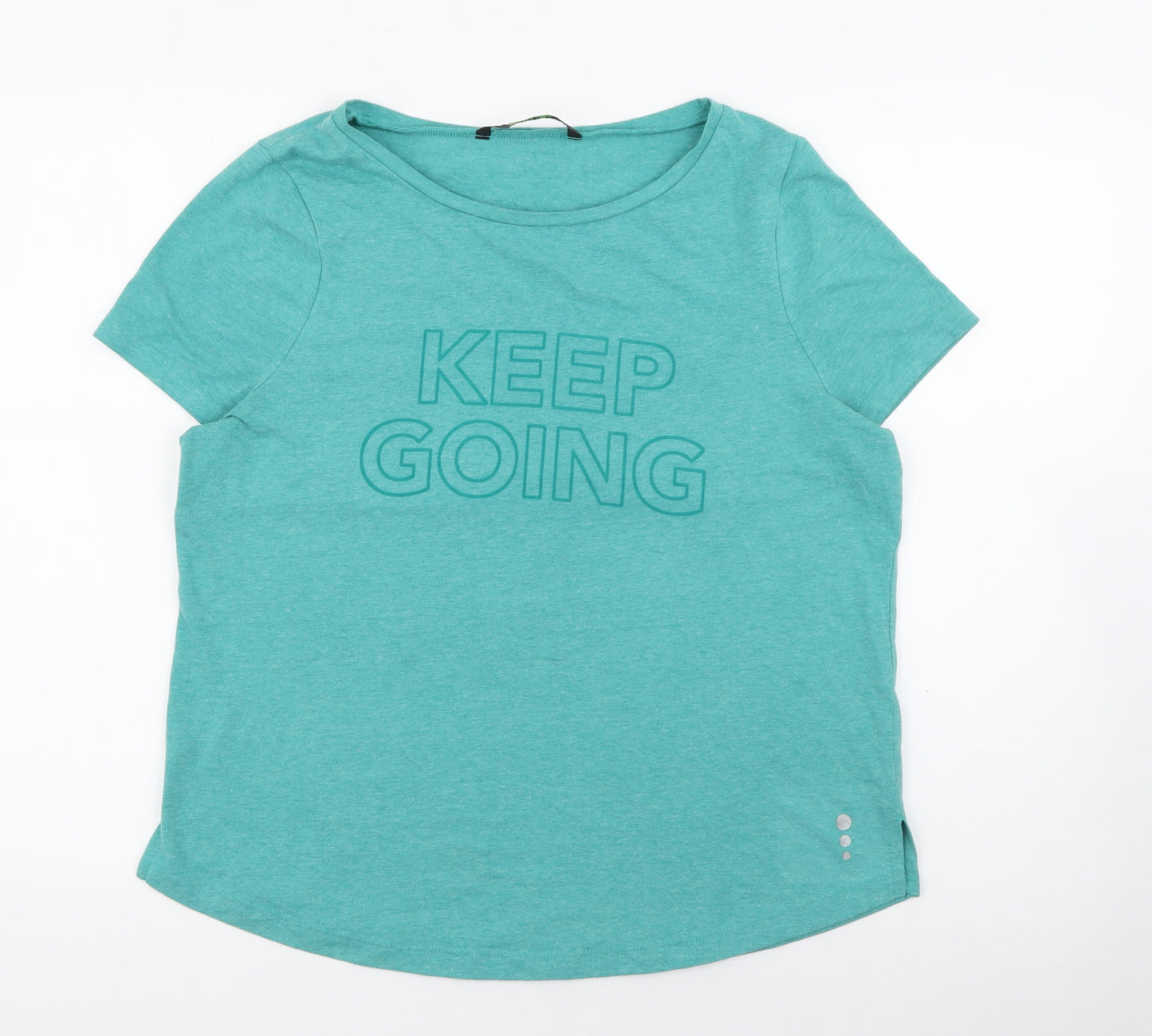 TU Womens Green  Polyester Basic T-Shirt Size 12 Scoop Neck
