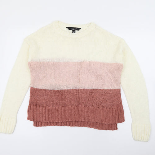 New Look Girls Pink Crew Neck Striped Acrylic Pullover Jumper Size 12-13 Years