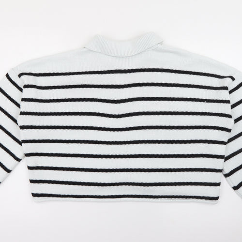 George Womens Blue Collared Striped Acrylic Pullover Jumper Size M
