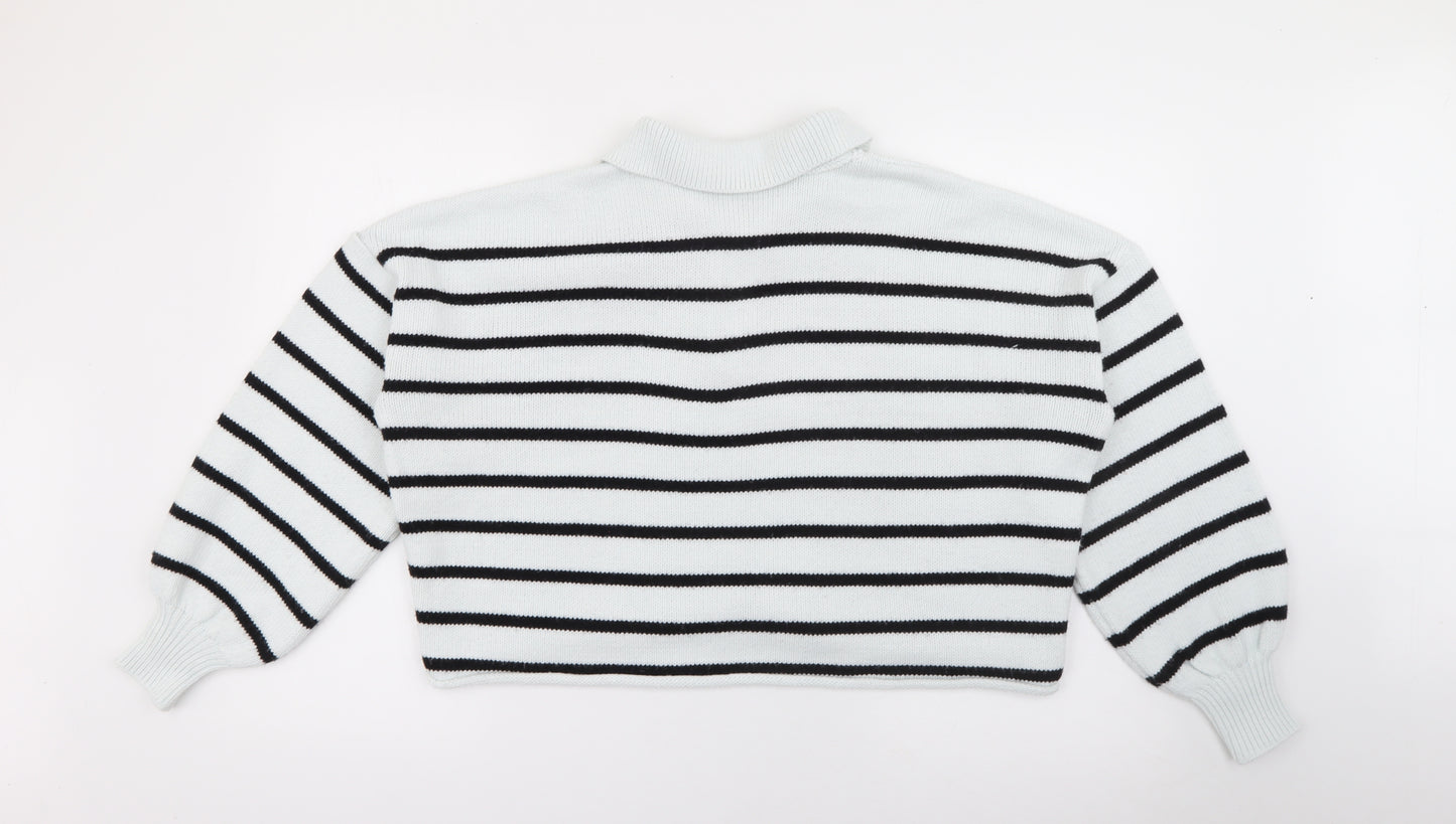 George Womens Blue Collared Striped Acrylic Pullover Jumper Size M