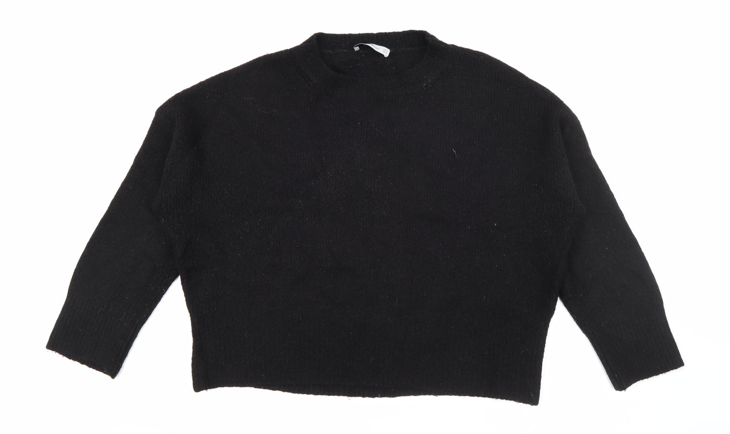 Zara Womens Black Crew Neck  Acrylic Pullover Jumper Size M