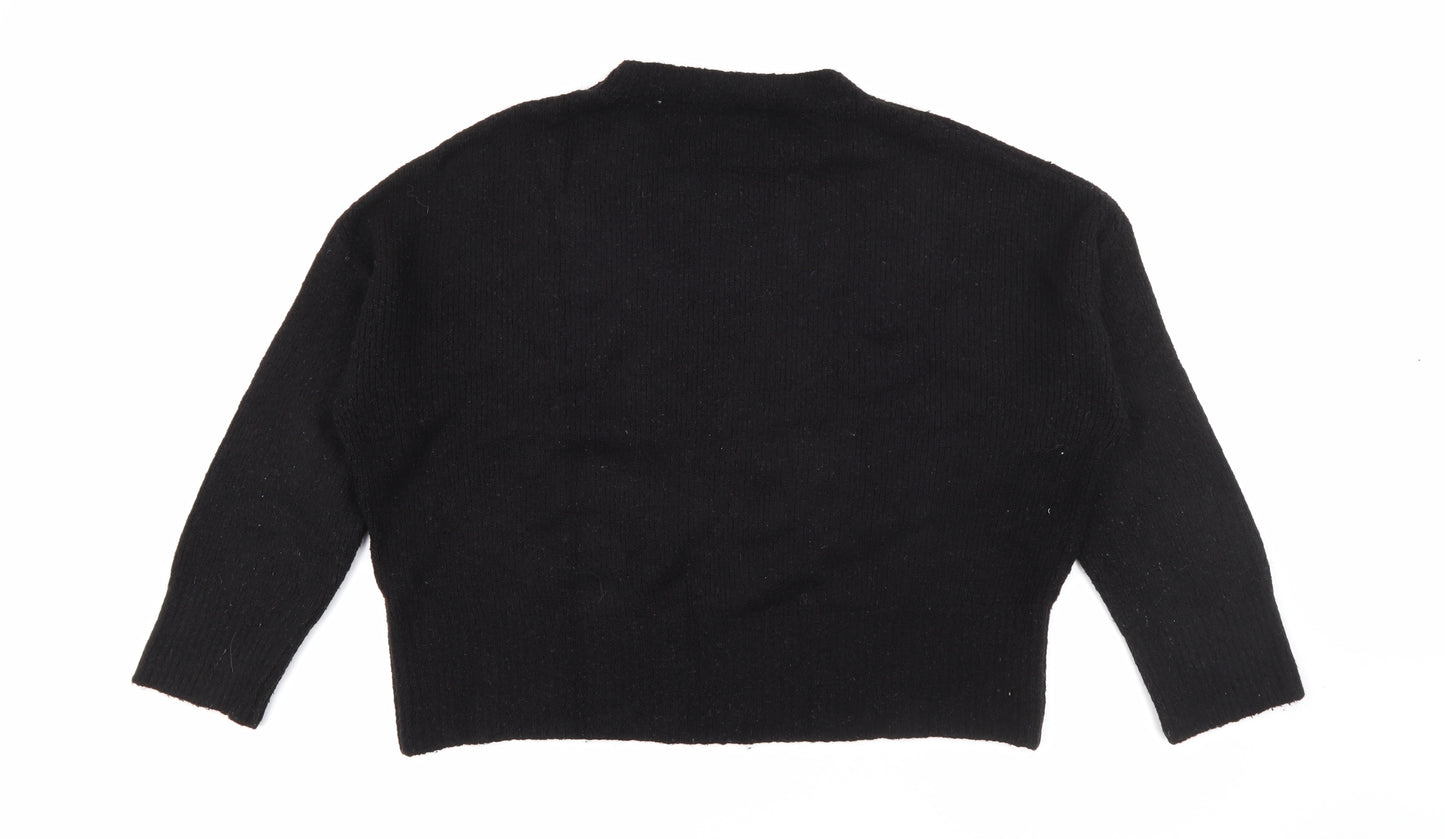Zara Womens Black Crew Neck  Acrylic Pullover Jumper Size M