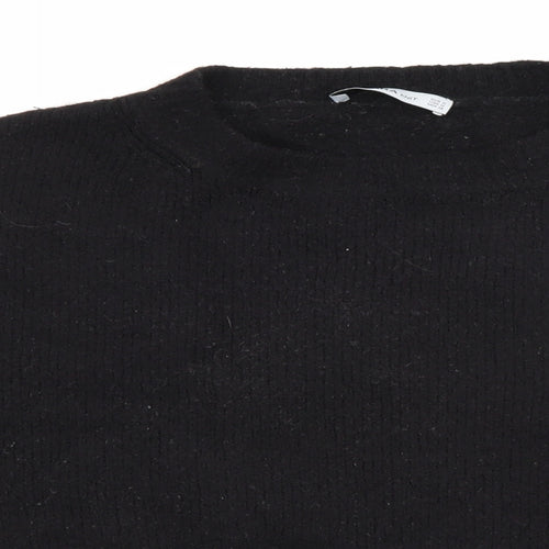 Zara Womens Black Crew Neck  Acrylic Pullover Jumper Size M